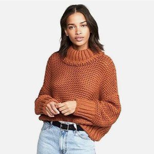 Free People My Only Sunshine Chunky Knit Cowl Neck Sweater XS Oversized Cropped